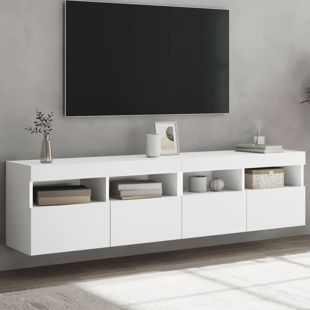 væghængte tv-borde 2 stk. med LED-lys 80x30x40 cm hvid