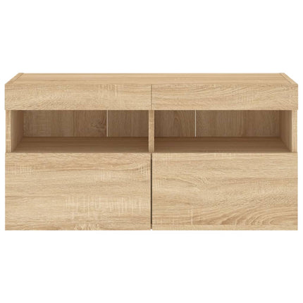 væghængt tv-bord med LED-lys 80x30x40 cm sonoma-eg