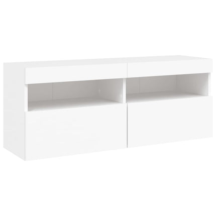 væghængt tv-bord med LED-lys 100x30x40 cm hvid