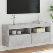 væghængt tv-bord med LED-lys 100x30x40 cm betongrå