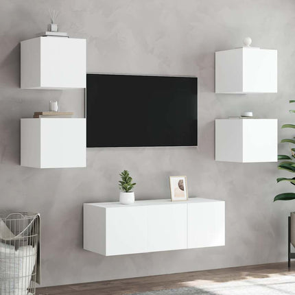væghængt tv-bord med LED-lys 30,5x35x30 hvid