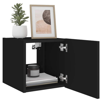 væghængte tv-borde 2 stk. med LED-lys 30,5x35x30 cm sort