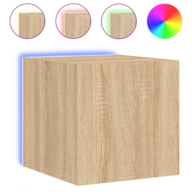 væghængt tv-bord med LED-lys 30,5x35x30 cm sonoma-eg