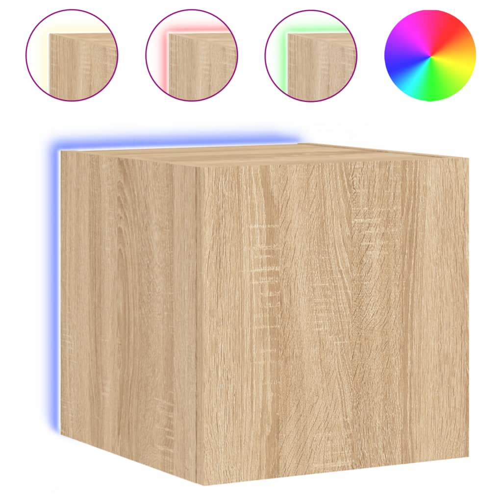 væghængt tv-bord med LED-lys 30,5x35x30 cm sonoma-eg