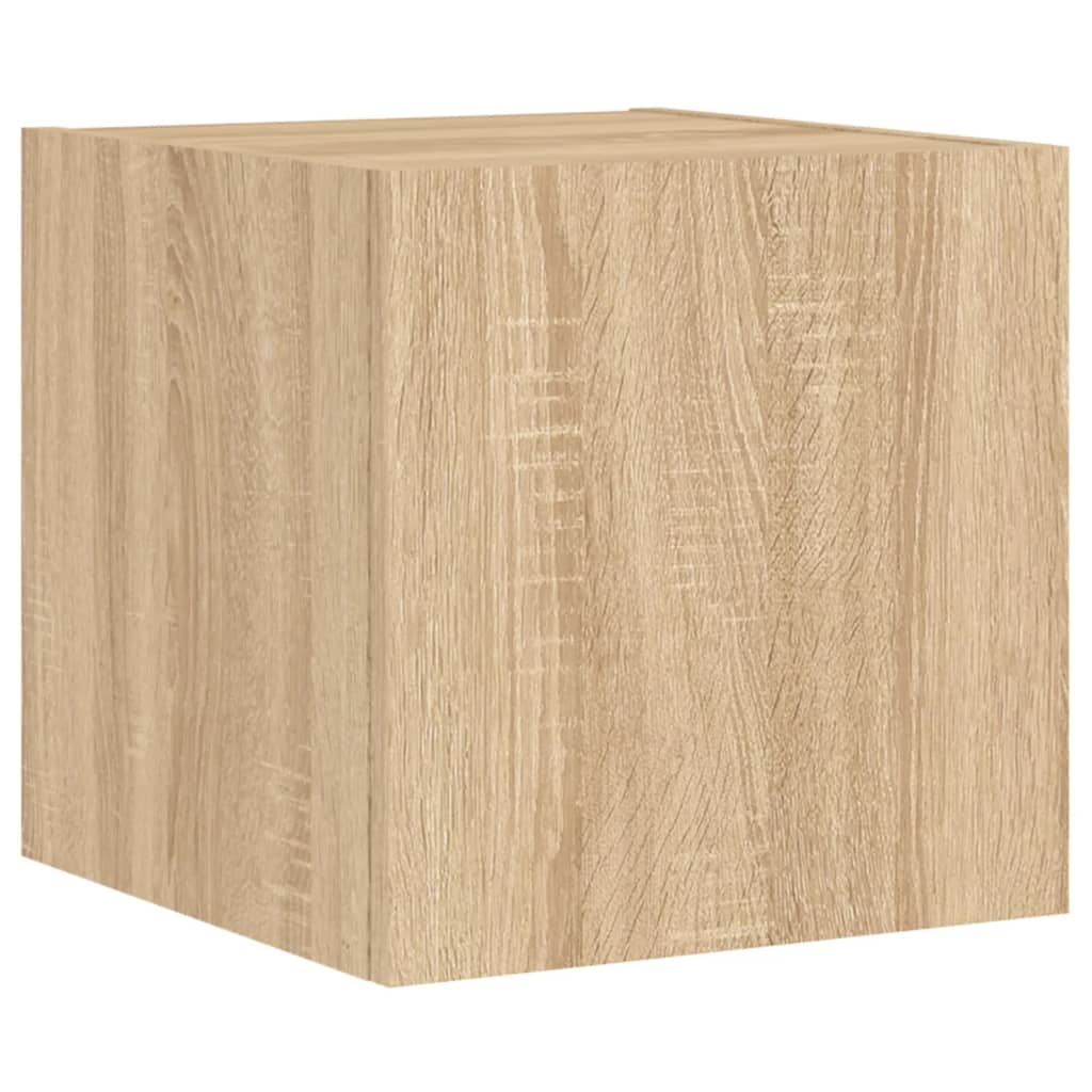 væghængt tv-bord med LED-lys 30,5x35x30 cm sonoma-eg