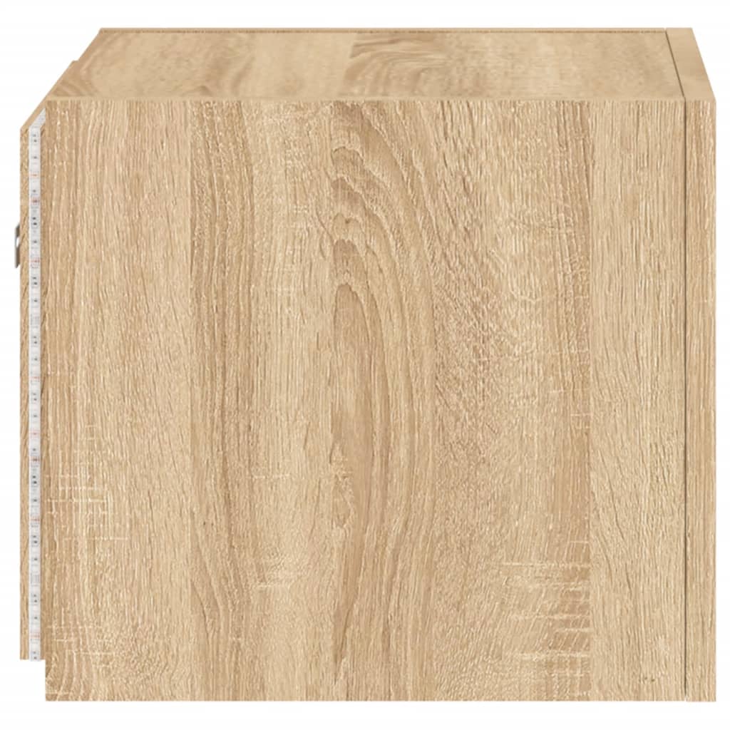 væghængt tv-bord med LED-lys 30,5x35x30 cm sonoma-eg