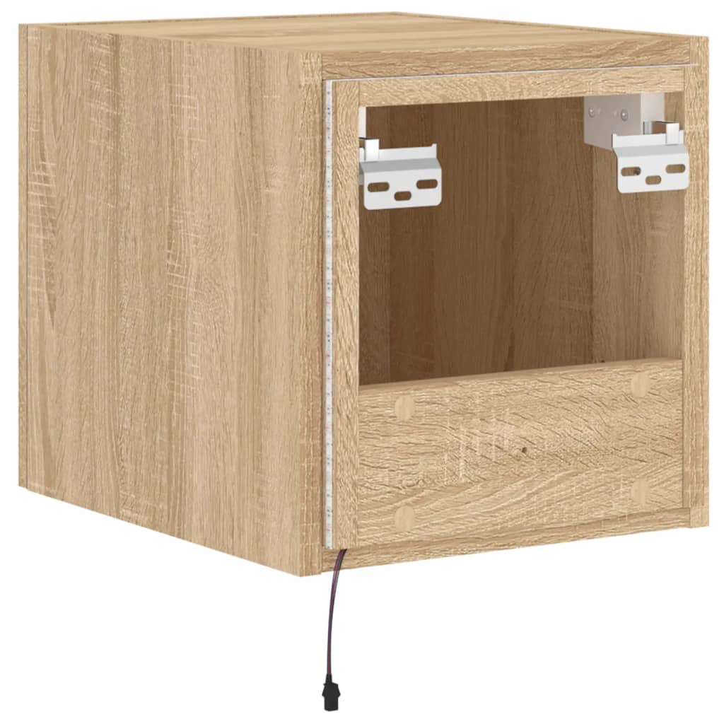 væghængt tv-bord med LED-lys 30,5x35x30 cm sonoma-eg
