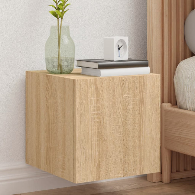 væghængt tv-bord med LED-lys 30,5x35x30 cm sonoma-eg