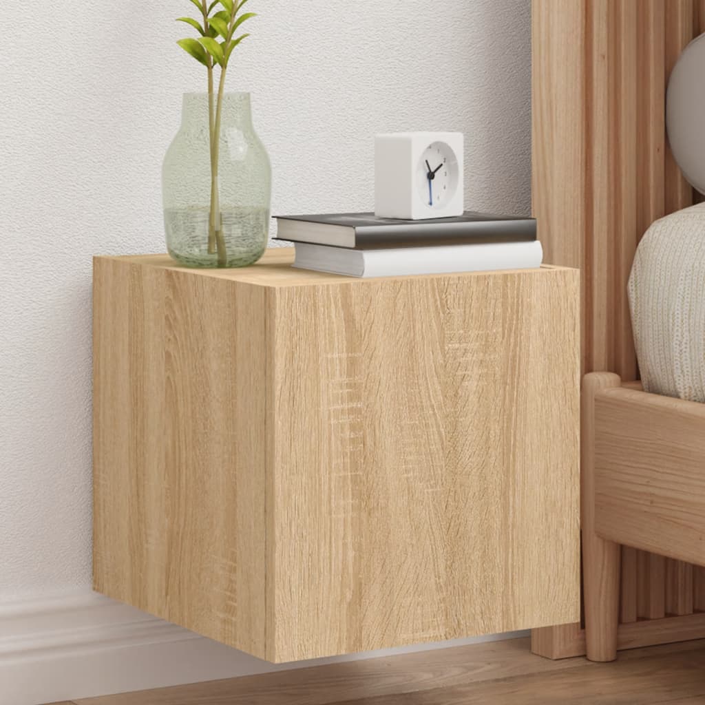 væghængt tv-bord med LED-lys 30,5x35x30 cm sonoma-eg