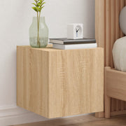 væghængt tv-bord med LED-lys 30,5x35x30 cm sonoma-eg