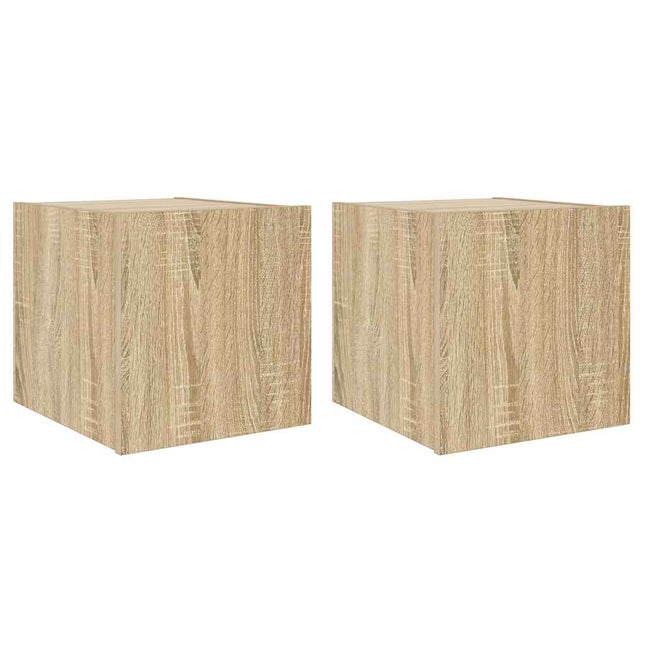 væghængte tv-borde 2 stk. med LED-lys 30,5x35x30 cm sonoma-eg