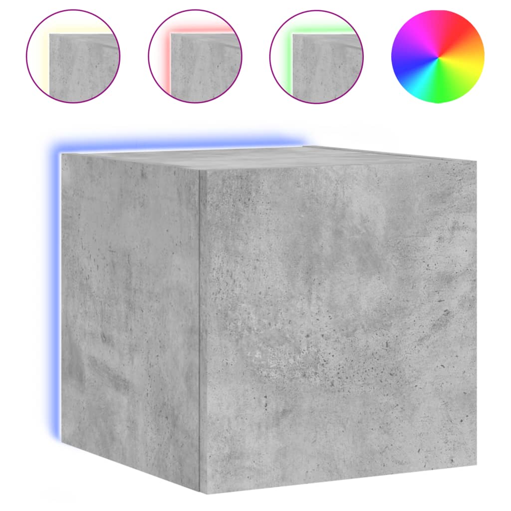 væghængt tv-bord med LED-lys 30,5x35x30 cm betongrå