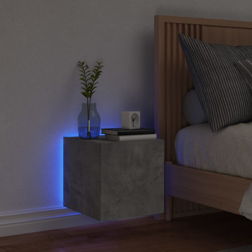 væghængt tv-bord med LED-lys 30,5x35x30 cm betongrå