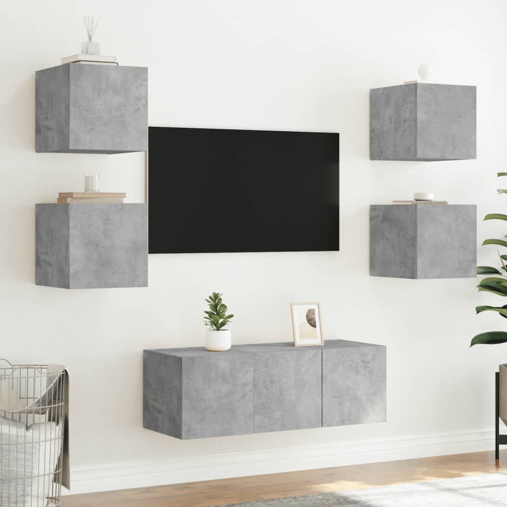 væghængt tv-bord med LED-lys 30,5x35x30 cm betongrå