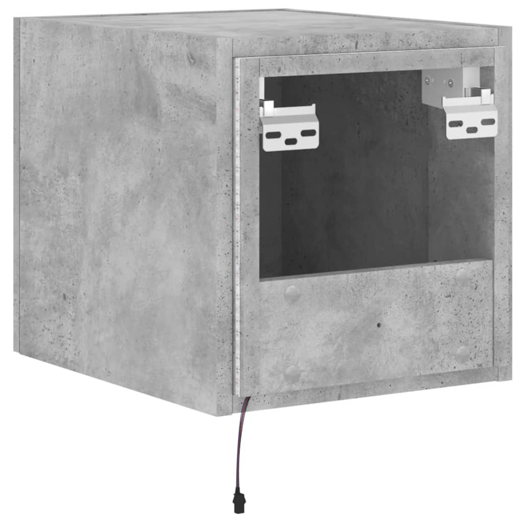 væghængt tv-bord med LED-lys 30,5x35x30 cm betongrå