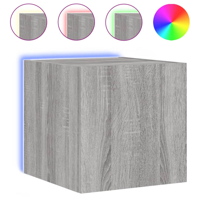 væghængt tv-bord med LED-lys 30,5x35x30 cm grå sonoma-eg