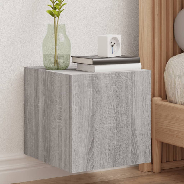 væghængt tv-bord med LED-lys 30,5x35x30 cm grå sonoma-eg