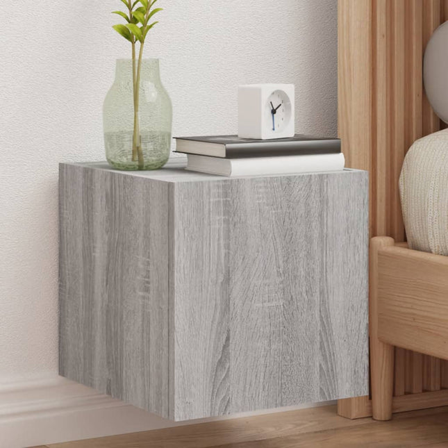 væghængte tv-borde 2 stk. LED-lys 30,5x35x30 cm grå sonoma-eg