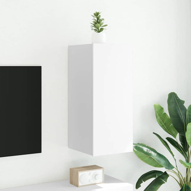 væghængt tv-bord med LED-lys 30,5x35x70 hvid