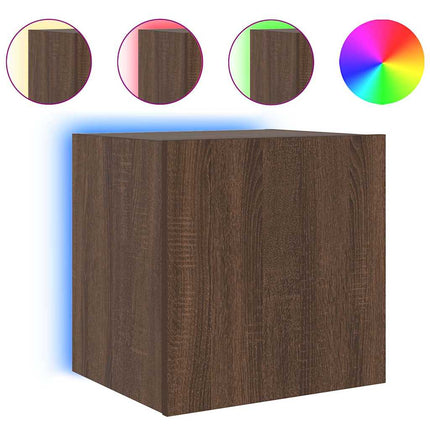 væghængte tv-borde 2 stk. med LED-lys 40,5x35x40 cm brunt eg