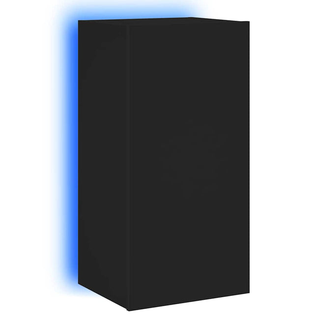 væghængt tv-bord med LED-lys 40,5x35x80 cm sort
