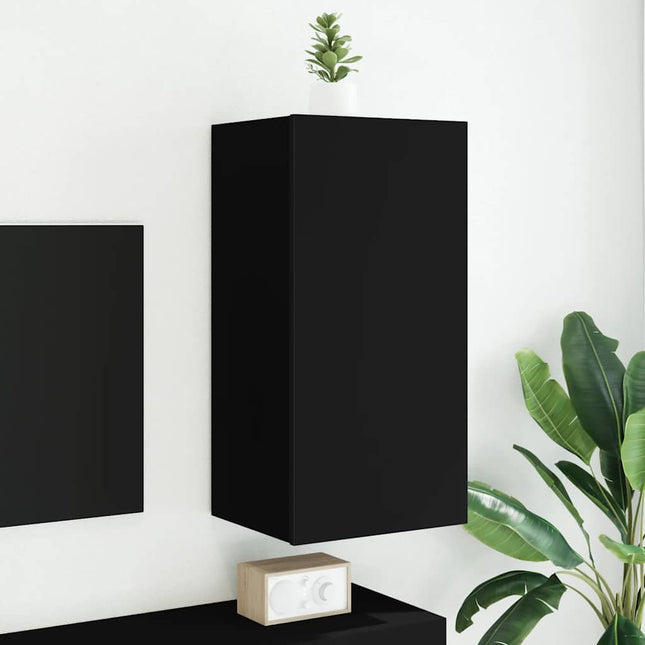 væghængt tv-bord med LED-lys 40,5x35x80 cm sort