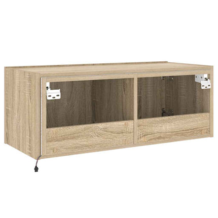 væghængt tv-bord med LED-lys 80x35x31 cm sonoma-eg