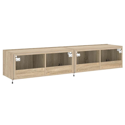 væghængte tv-borde 2 stk. med LED-lys 80x35x31 cm sonoma-eg