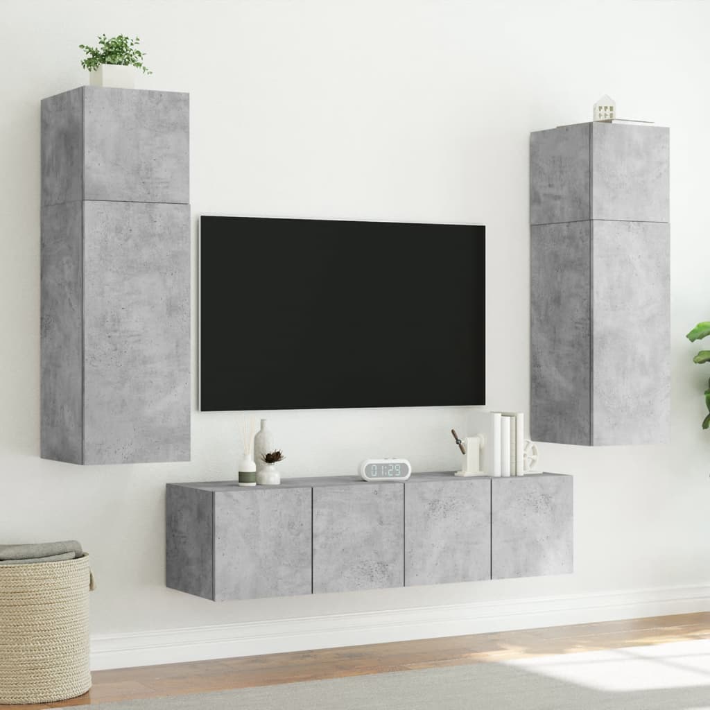 væghængt tv-bord med LED-lys 80x35x31 cm betongrå