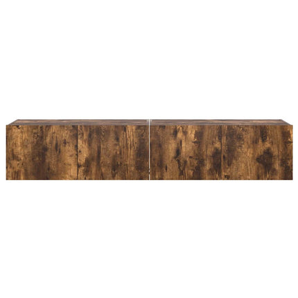 væghængte tv-borde 2 stk. med LED-lys 80x35x31 cm røget eg