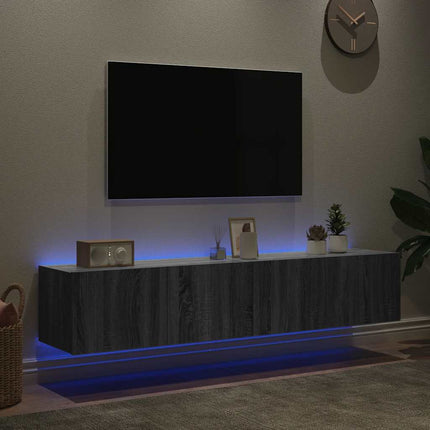 væghængte tv-borde 2 stk. med LED-lys 80x35x31 cm grå sonoma-eg