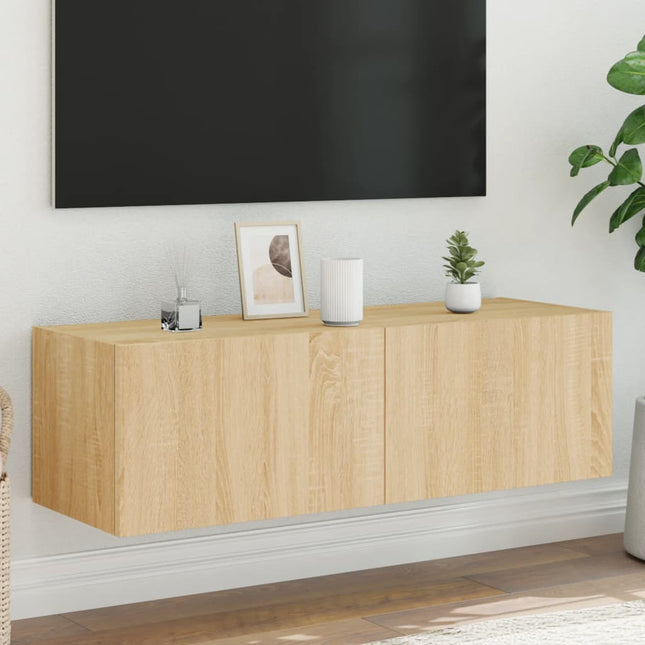 væghængt tv-bord med LED-lys 100x35x31 cmsonoma-eg