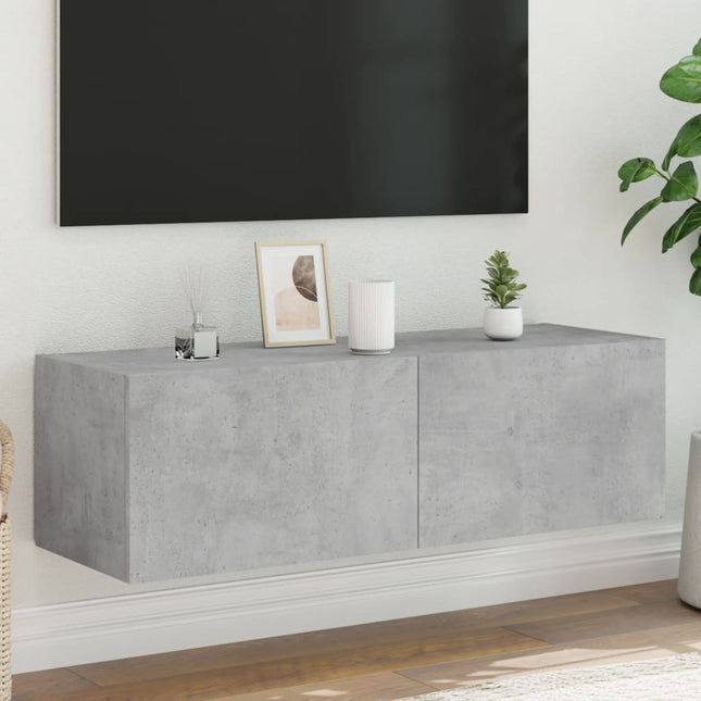 væghængt tv-bord med LED-lys 100x35x31 cm betongrå