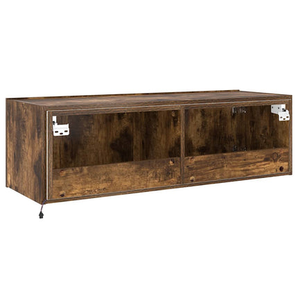 væghængt tv-bord med LED-lys 100x35x31 cm røget egetræsfarve