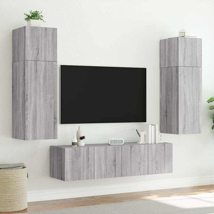 væghængt tv-bord m. LED-lys 80x35x41 cm grå sonoma-eg