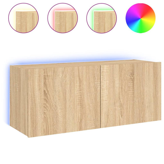 væghængt tv-bord med LED-lys 100x35x41 cm sonoma-eg
