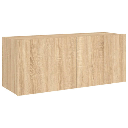 væghængt tv-bord med LED-lys 100x35x41 cm sonoma-eg