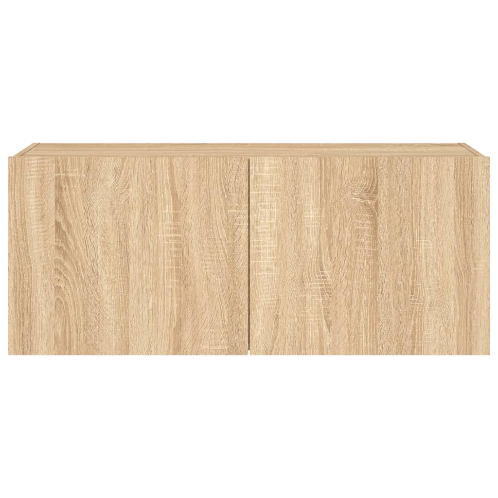 væghængt tv-bord med LED-lys 100x35x41 cm sonoma-eg