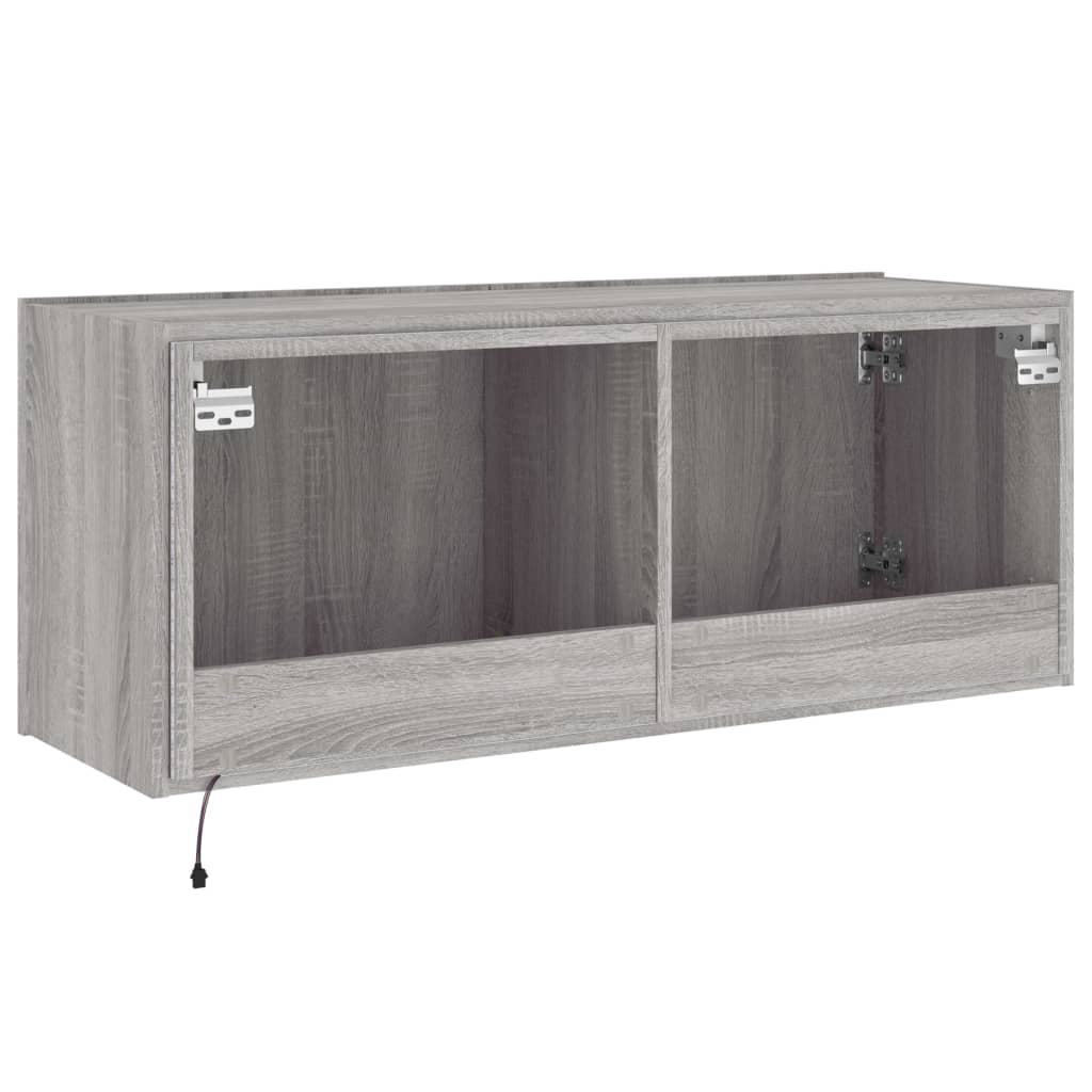 væghængt tv-bord m. LED-lys 100x35x41 cm grå sonoma-eg