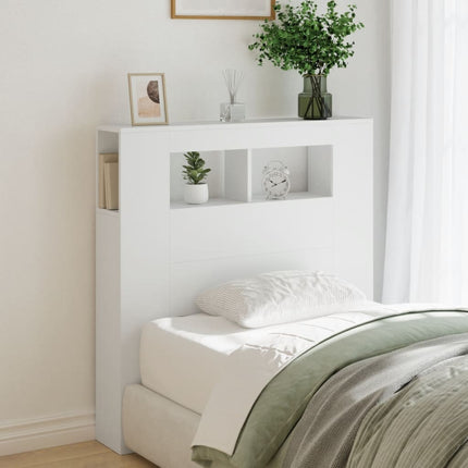 sengegavl med LED-lys 100x18,5x103,5 cm konstrueret træ hvid