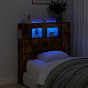sengegavl m. LED-lys 100x18,5x103,5 cm konstrueret træ røget eg