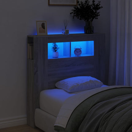sengegavl 100x18,5x103,5 cm LED-lys konstrueret træ grå sonoma