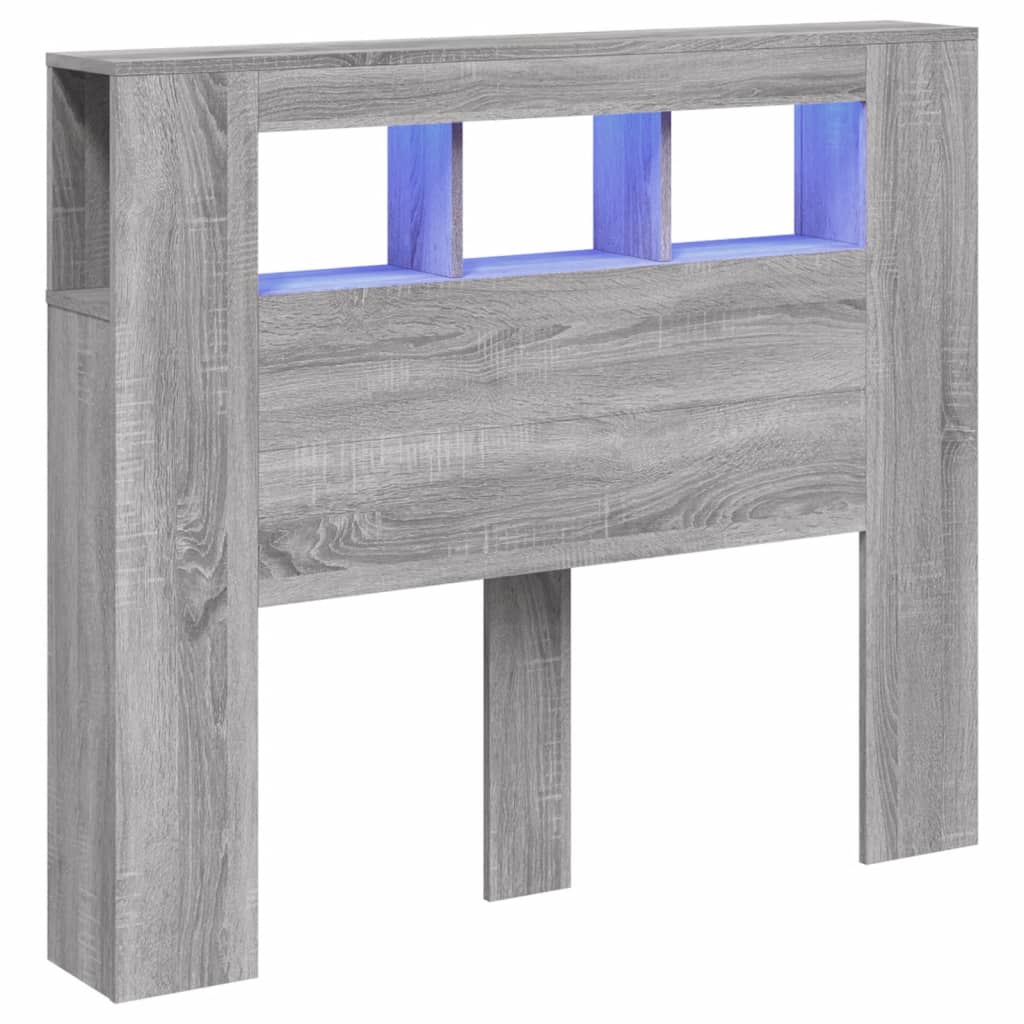 sengegavl 120x18,5x103,5 cm LED-lys konstrueret træ grå sonoma