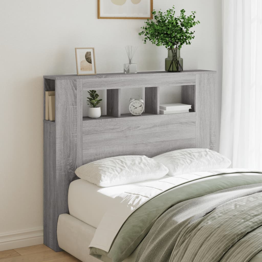 sengegavl 120x18,5x103,5 cm LED-lys konstrueret træ grå sonoma