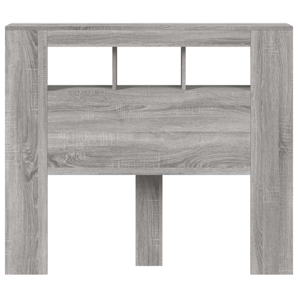 sengegavl 120x18,5x103,5 cm LED-lys konstrueret træ grå sonoma