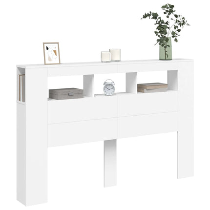 sengegavl med LED-lys 160x18,5x103,5 cm konstrueret træ hvid