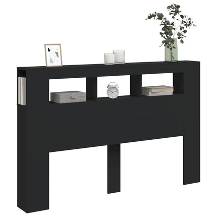 sengegavl med LED-lys 160x18,5x103,5 cm konstrueret træ sort