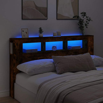 sengegavl m. LED-lys 180x18,5x103,5 cm konstrueret træ røget eg