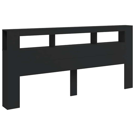 sengegavl med LED-lys 220x18,5x103,5 cm konstrueret træ sort