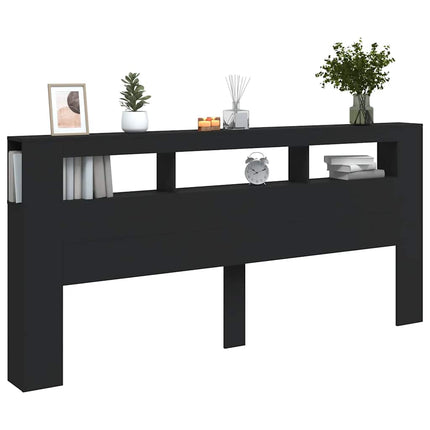 sengegavl med LED-lys 220x18,5x103,5 cm konstrueret træ sort